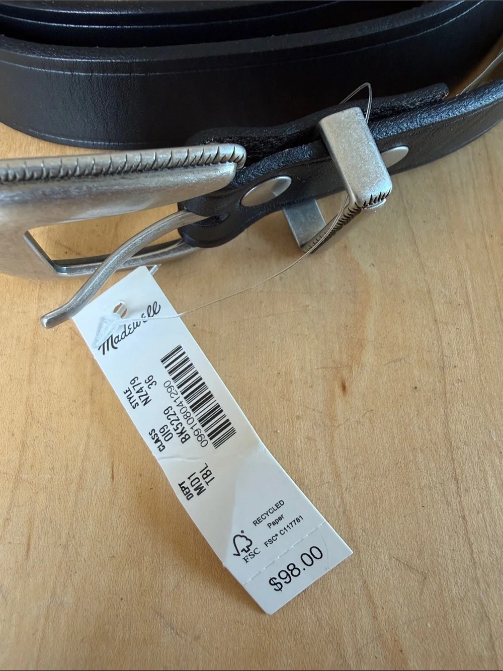 Mens NWT Madewell western black leather belt
